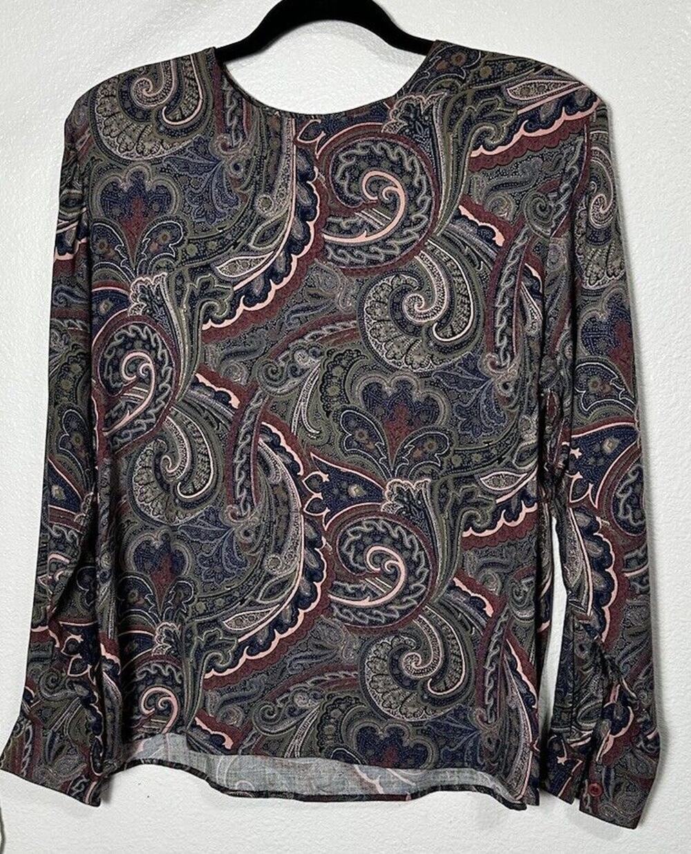 Vintage Lee David Collection Women’s Paisley Long Sleeve Top Buttons Size Small